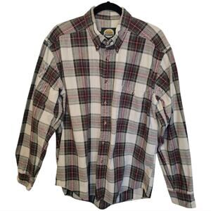 Cabela’s Button Down Shirt – Size Large – Tan, Green & Burgundy Plaid